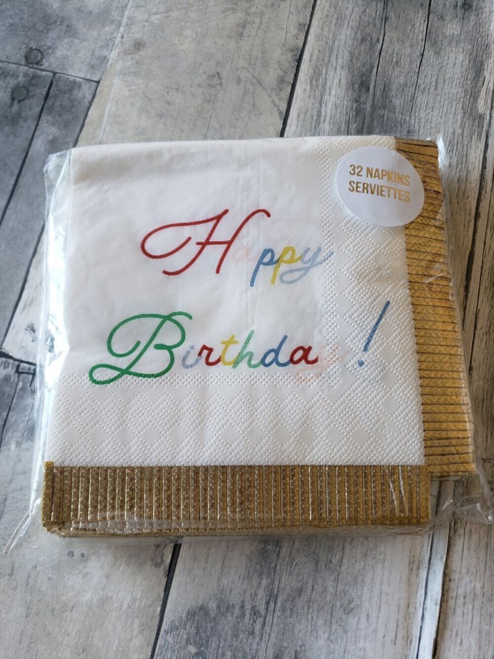 NWT - Meri Meri Happy Birthday With Gold Fringe 32ct. (6.5"x6.5")